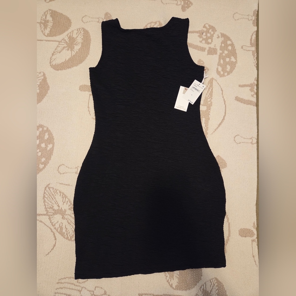 Good American Black Textured Midi Dress